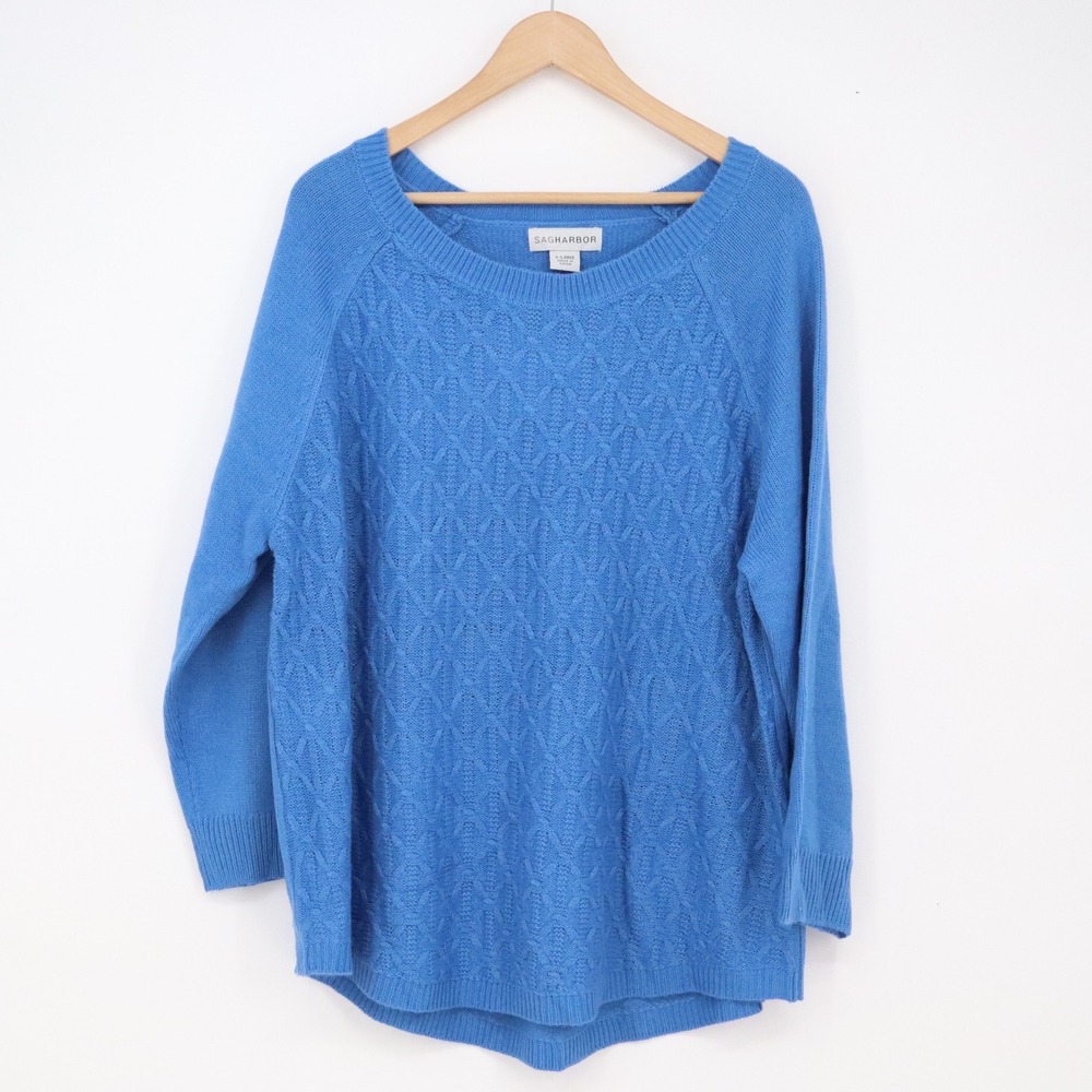Sag Harbor Sweater Womens XL Sapphire Blue Diamond Cable Knit NEW